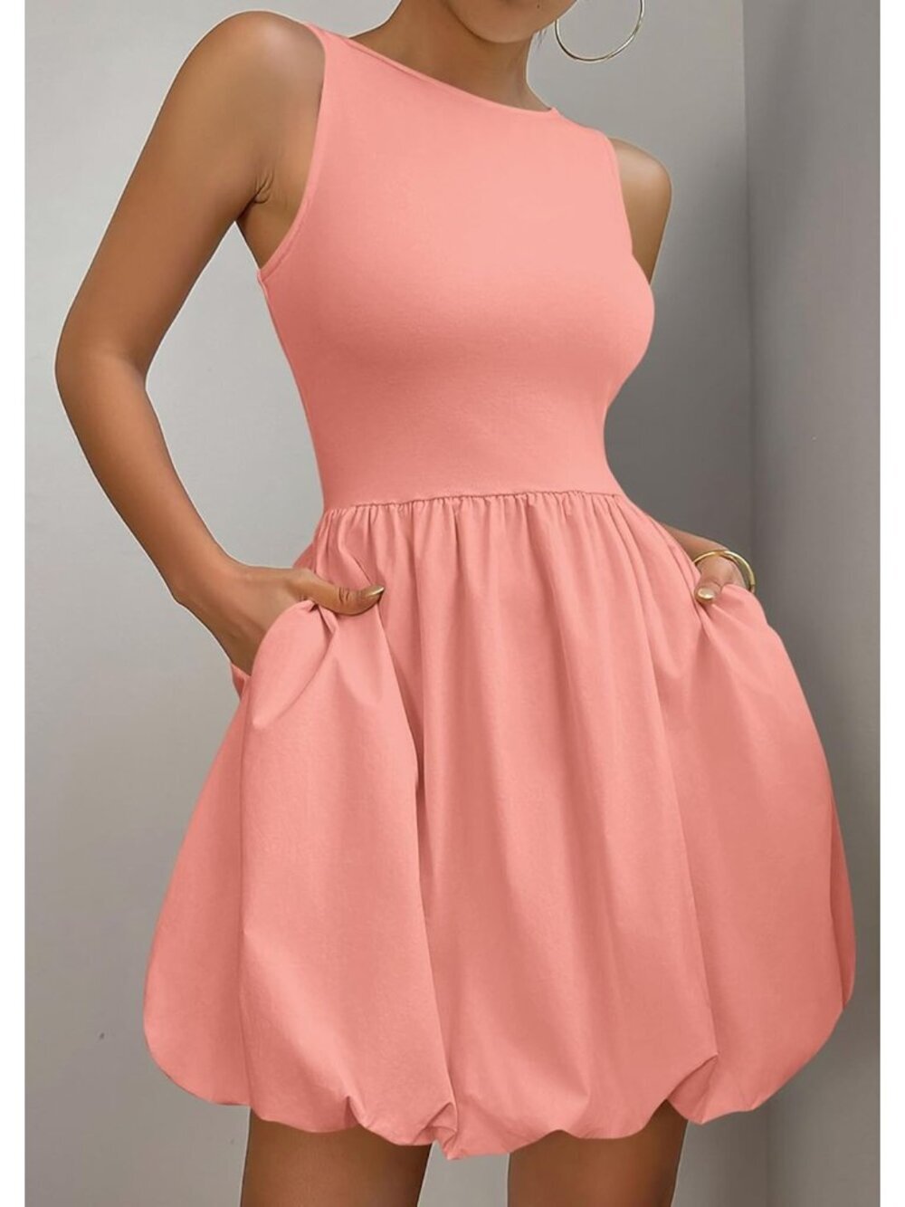 〽️Women's Pink Casual Sleeveless Tank Crew Neck Short Cocktail Mini Dress - Picture 4 of 6